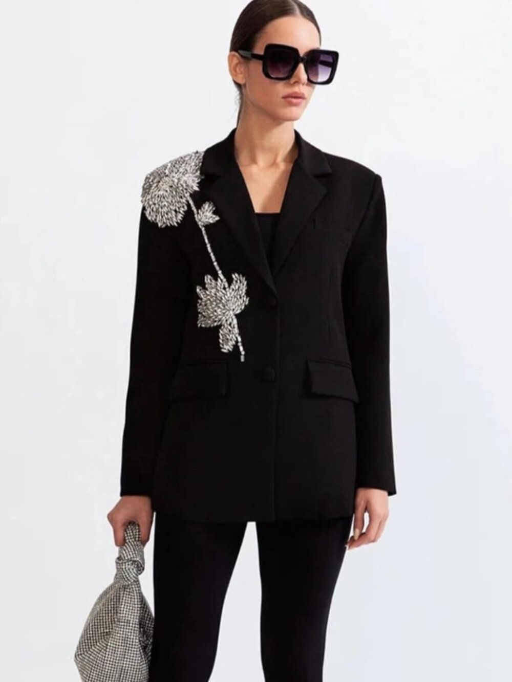 Beulah Women's Rhinestone Blazer Size M Retro Long Sleeve Lapel Formal Jacket